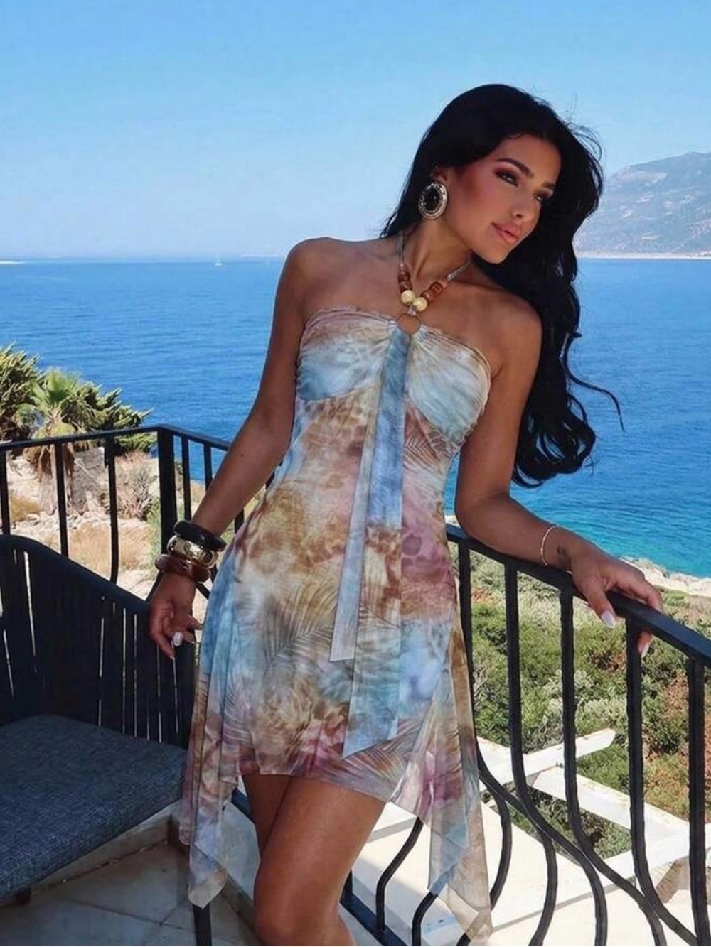 Aloruh Women's Tie-Dye Halter Sexy Party Mini Dress Summer